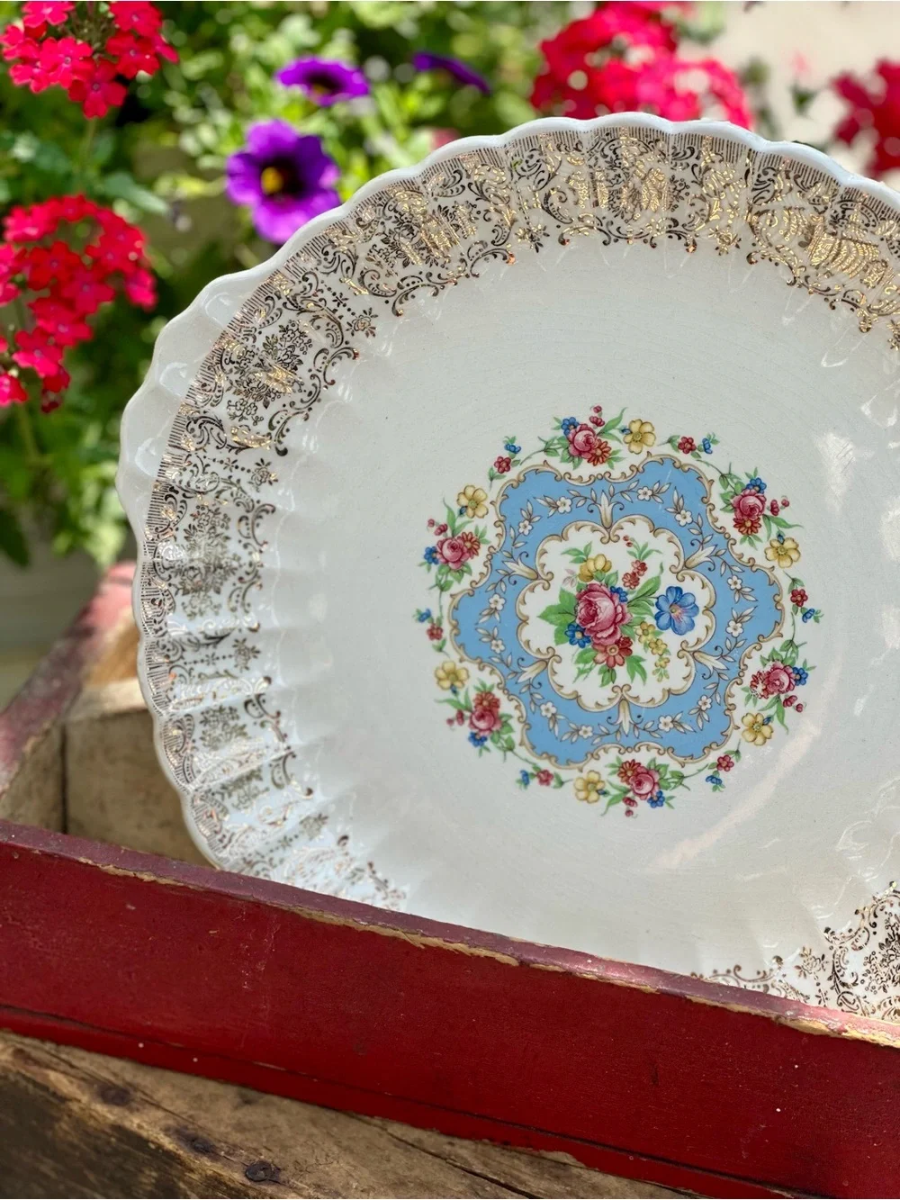 Vintage USA Limoges Lyric 22K Gold Floral Handled Serving Platter USA